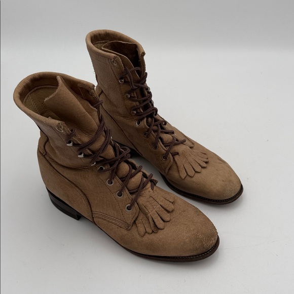 Justin Brown Lace-Up combat Boots with Fringe women 7B lace up Y2K casual retro - Picture 2 of 13